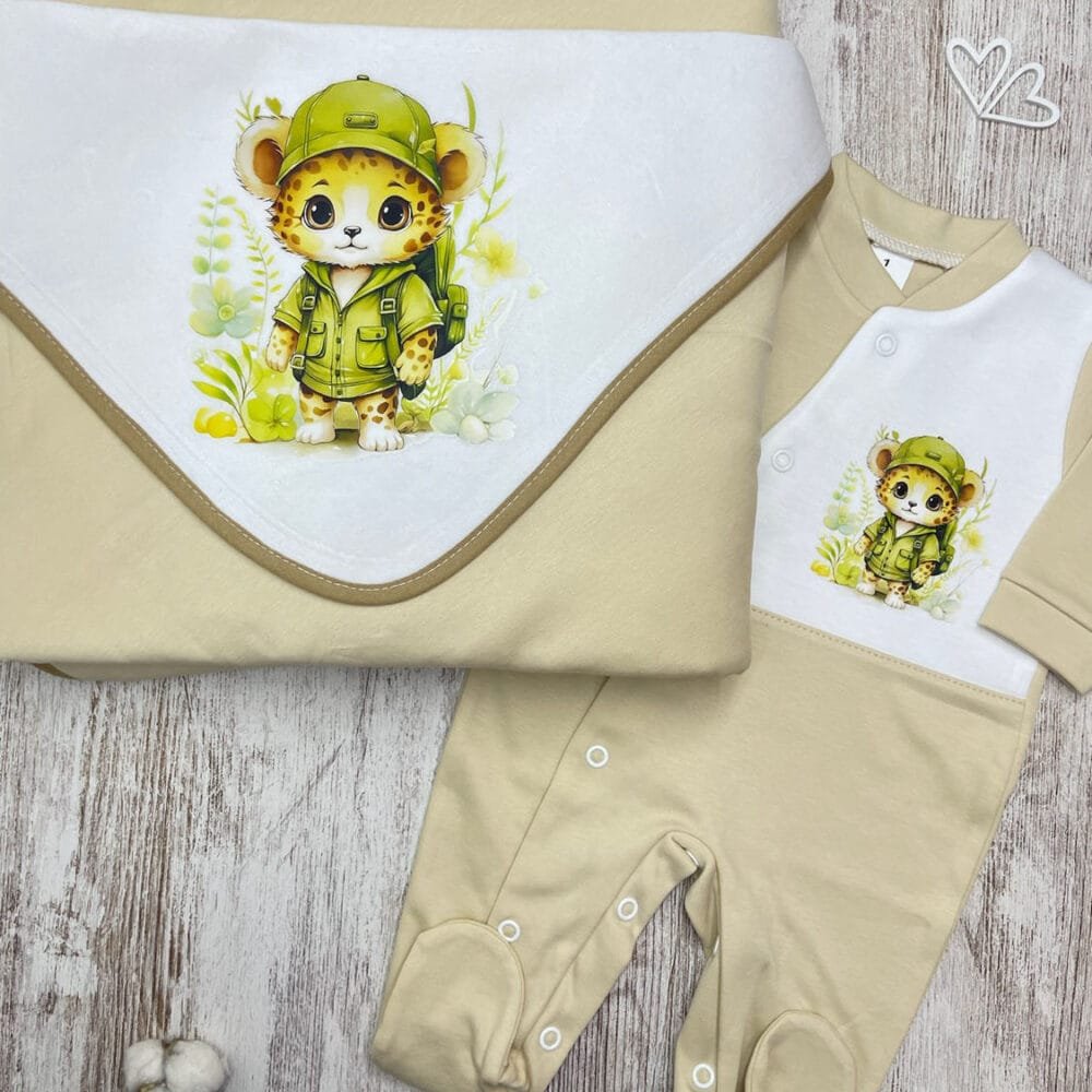 Manta + Babygrow Algodão Leopardo Verde