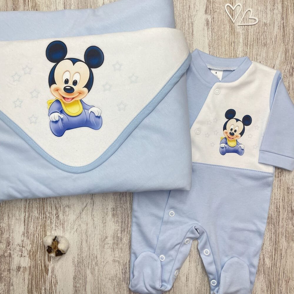 Manta + Babygrow Algodão Mickey Bebé