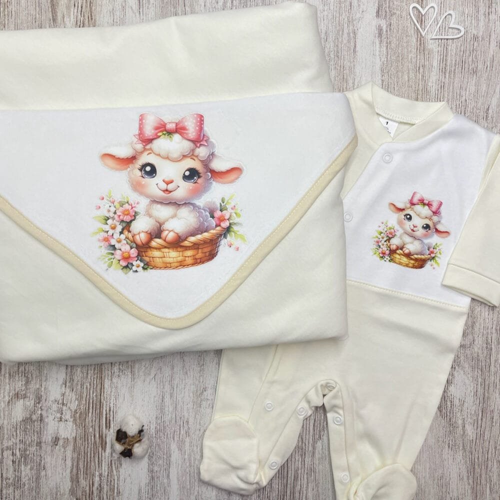 Manta + Babygrow Algodão Ovelha